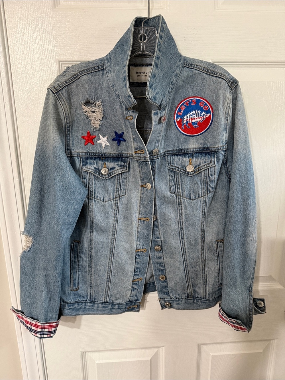 Unique Buffalo Bills Blue Distressed Denim Jacket